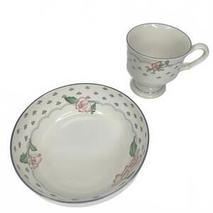 Vintage Sango Rose Chintz #3793 Korea Bowl and Teacup Set Floral GUC